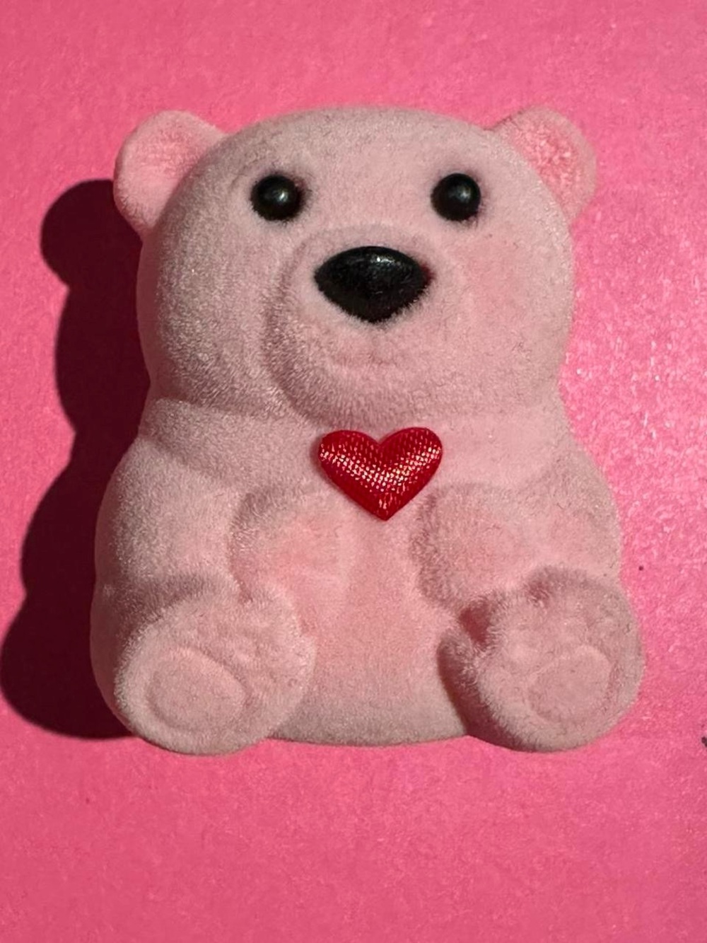 Pink velvet bear Valentine’s Day heart jewelry ring box.